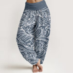 Buddha Stones Rough Waves Pattern Women's Elastic Waist Harem Pants - LightSteelBlue - US22，UK/AU26，EU54 (6XL) - image 8