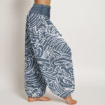 Buddha Stones Rough Waves Pattern Women's Elastic Waist Harem Pants - image 10