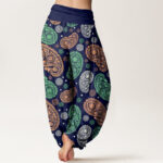 Buddha Stones Cashew Flower Leaf Vines Sunflowers Pattern Women's Elastic Waist Harem Pants - image 9