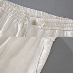 Buddha Stones Summer Solid Color Drawstring Button Design Men's Linen Shorts With Pockets - image 9