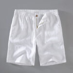 Buddha Stones Summer Solid Color Drawstring Button Design Men's Linen Shorts With Pockets - White - US/UK/AU42，EU52 (3XL) - image 2