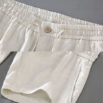 Buddha Stones Summer Solid Color Drawstring Button Design Men's Linen Shorts With Pockets - image 7