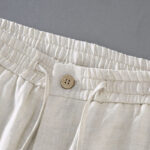 Buddha Stones Summer Solid Color Drawstring Button Design Men's Linen Shorts With Pockets - image 5