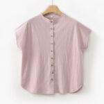 Buddha Stones Button Vintage Buttons Design Stand Collar Cotton Women's Shirt - Pink - US8-10，UK/AU12-14，EU40-42 (2XL) - image 22
