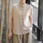 Buddha Stones Button Vintage Buttons Design Stand Collar Cotton Women's Shirt - image 10