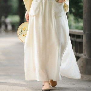 Buddha Stones Solid Color Hem Slit Design Women's Skirt Pants With Pockets