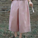 Buddha Stones Casual Plain Cotton High Waist Women's Wide Leg Capri Cropped Pants With Pockets - image 13
