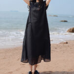 Buddha Stones Casual Plain Irregular Hem Short Sleeve Cotton Linen Maxi Dress - image 9