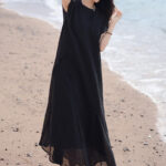 Buddha Stones Casual Plain Irregular Hem Short Sleeve Cotton Linen Maxi Dress - image 5