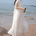Buddha Stones Casual Plain Irregular Hem Short Sleeve Cotton Linen Maxi Dress - image 19