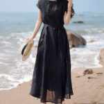 Buddha Stones Casual Plain Irregular Hem Short Sleeve Cotton Linen Maxi Dress - image 8