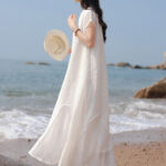 Buddha Stones Casual Plain Irregular Hem Short Sleeve Cotton Linen Maxi Dress - image 21