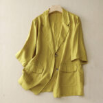 Buddha Stones Women's Three Quarter Sleeve Button Cotton Small Suit Jacket With Pockets - Khaki - US12，UK/AU16，EU44 (2XL) - image 5