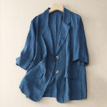 Buddha Stones Women's Three Quarter Sleeve Button Cotton Small Suit Jacket With Pockets - SteelBlue - US12，UK/AU16，EU44 (2XL) - image 13
