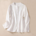 Buddha Stones Women's Cotton Linen Stand Collar Long Sleeve Jacket With Pockets - White - US12，UK/AU16，EU44 (2XL) - image 14