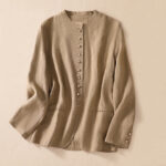 Buddha Stones Women's Cotton Linen Stand Collar Long Sleeve Jacket With Pockets - Tan - US12，UK/AU16，EU44 (2XL) - image 23