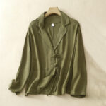 Buddha Stones Women's Cotton Linen Frog-Button Long Sleeve Jacket With Pockets - Olive - US12，UK/AU16，EU44 (2XL) - image 6