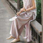 Buddha Stones 2Pcs Buttons Shirt Top Skirt With Pockets Meditation Cotton Clothing Women's Set - image 9