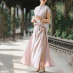 Buddha Stones 2Pcs Buttons Shirt Top Skirt With Pockets Meditation Cotton Clothing Women's Set - image 5