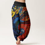 Buddha Stones Casual Golden Om Symbol Mosaic Pattern Women's Elastic Waist Harem Pants - image 2