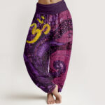 Buddha Stones Casual Golden Om Symbol Mosaic Pattern Women's Elastic Waist Harem Pants - DarkMagenta - US22，UK/AU26，EU54 (6XL) - image 5