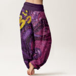 Buddha Stones Casual Golden Om Symbol Mosaic Pattern Women's Elastic Waist Harem Pants - image 6