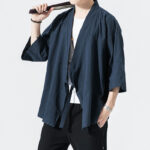 Buddha Stones Casual Plain Tang Suit Open Front Jacket Cotton Linen Men's Kimono - image 8