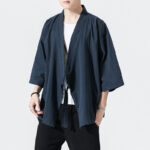 Buddha Stones Casual Plain Tang Suit Open Front Jacket Cotton Linen Men's Kimono - MidnightBlue - US/UK/AU48，EU58(5XL) - image 7