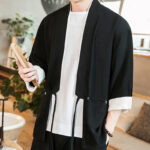 Buddha Stones Lace-Up Design Open Front Jacket Cotton Linen Men's Kimono With Pockets - image 14