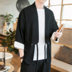 Buddha Stones Lace-Up Design Open Front Jacket Cotton Linen Men's Kimono With Pockets - image 15