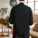 Buddha Stones Lace-Up Design Open Front Jacket Cotton Linen Men's Kimono With Pockets - image 12