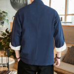 Buddha Stones Lace-Up Design Open Front Jacket Cotton Linen Men's Kimono With Pockets - image 4