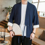 Buddha Stones Lace-Up Design Open Front Jacket Cotton Linen Men's Kimono With Pockets - image 7