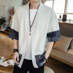 Buddha Stones Ethnic Printing Patchwork Design Open Front Jacket Cotton Linen Men's Kimono - image 13