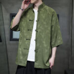 Buddha Stones Jacquard Bamboo Pattern Chinese Frog-Button Stand Collar Tang Suit Men's Cotton Shirt - image 23