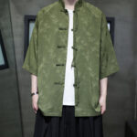 Buddha Stones Jacquard Bamboo Pattern Chinese Frog-Button Stand Collar Tang Suit Men's Cotton Shirt - image 24