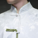 Buddha Stones Jacquard Bamboo Pattern Chinese Frog-Button Stand Collar Tang Suit Men's Cotton Shirt - image 15