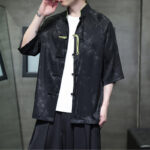 Buddha Stones Jacquard Bamboo Pattern Chinese Frog-Button Stand Collar Tang Suit Men's Cotton Shirt - image 2