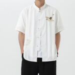 Buddha Stones Vintage Embroidery Buttons Design Stand Collar Men's Cotton Shirt - image 11