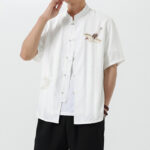 Buddha Stones Vintage Embroidery Buttons Design Stand Collar Men's Cotton Shirt - image 10