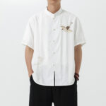 Buddha Stones Vintage Embroidery Buttons Design Stand Collar Men's Cotton Shirt - White - US/UK/AU42，EU52 (3XL) - image 9
