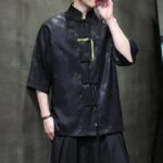 Buddha Stones Jacquard Bamboo Pattern Chinese Frog-Button Stand Collar Tang Suit Men's Cotton Shirt - image 6