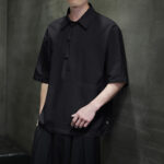 Buddha Stones Commute Plain Half Buttons Design Men's Cotton Linen Shirt With Pocket - image 13