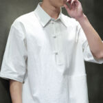 Buddha Stones Commute Plain Half Buttons Design Men's Cotton Linen Shirt With Pocket - image 6