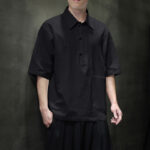 Buddha Stones Commute Plain Half Buttons Design Men's Cotton Linen Shirt With Pocket - Black - US/UK/AU46，EU56 (5XL) - image 12