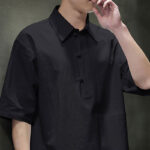 Buddha Stones Commute Plain Half Buttons Design Men's Cotton Linen Shirt With Pocket - image 17
