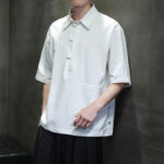 Buddha Stones Commute Plain Half Buttons Design Men's Cotton Linen Shirt With Pocket - White - US/UK/AU46，EU56 (5XL) - image 1