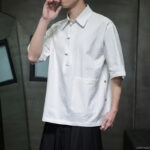 Buddha Stones Commute Plain Half Buttons Design Men's Cotton Linen Shirt With Pocket - image 2