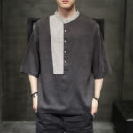 Buddha Stones Summer Half Buttons Color Matching Design Half Sleeve Men's Cotton Linen Shirt - image 5