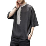 Buddha Stones Summer Half Buttons Color Matching Design Half Sleeve Men's Cotton Linen Shirt - image 10